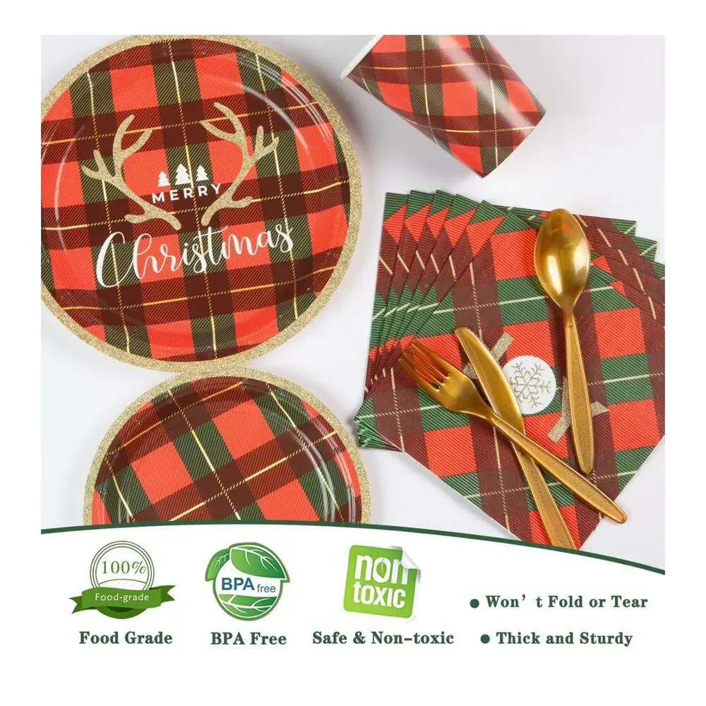 Christmas Party Pack with Decorations and Plates Serves‎ 16 Tablecloth Cutlery…